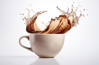 Liquid coffee wave splashing cup mug drink. 