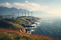 Turbine sea mountain outdoors. AI generated Image by rawpixel.