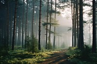 Pine forest landscape outdoors woodland. AI generated Image by rawpixel.