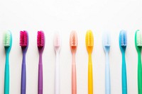 Colorful toothbrushes white background variation cleaning. 