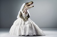 Dinosaur wearing wedding dress dinosaur reptile animal. AI generated Image by rawpixel.