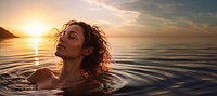 Swimming portrait outdoors summer. 