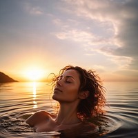 Portrait swimming outdoors summer. 