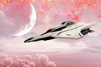 Spaceship in pastel sky fantasy remix