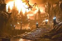 Dragon destroying castle fantasy remix