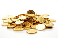 Many shiny gold coins backgrounds money white background. AI generated Image by rawpixel.