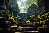 Ancient temple plant spirituality architecture. AI generated Image by rawpixel.