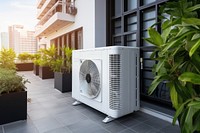 Heat pump outside home plant architecture technology. 