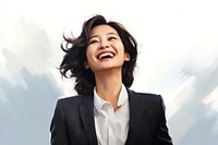 Happy Asian businesswoman cheerful laughing smile. 