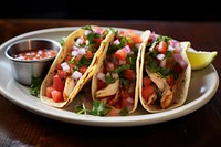 Chicken Tacos plate taco tortilla. 