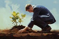 Planting a tree gardening outdoors adult. AI generated Image by rawpixel.