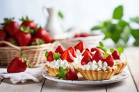 Baked baskets cream strawberry dessert. 