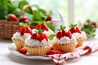 Baked baskets cream strawberry dessert. 