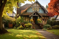 Cozy family home neighbourhood architecture outdoors. 