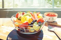 Fresh fruit salad bowl table food. 