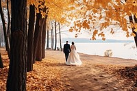 Wedding couple autumn ceremony bride. AI generated Image by rawpixel.