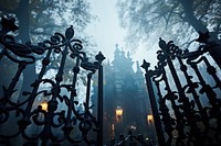 Haunted mansion outdoors fence architecture. AI generated Image by rawpixel.