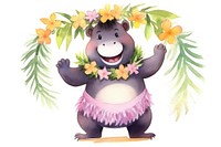 Dancing hippo flower cartoon nature. 