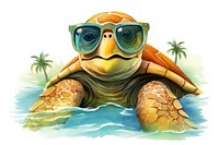 Smiling sea turtle sunglasses reptile cartoon. 