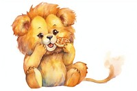 Cute lion eating fried chicker mammal animal food. AI generated Image by rawpixel.
