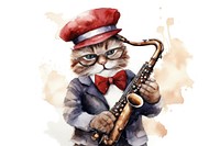Cat playing saxophone portrait glasses adult. AI generated Image by rawpixel.