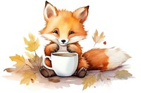 Fox drinking coffee mammal cup mug. AI generated Image by rawpixel.