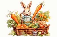 Rabbit selling carrot vegetable mammal basket. 