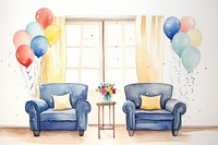 Room architecture furniture balloon. 