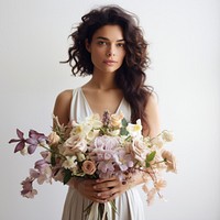 Florist holding beautiful wedding bouquet portrait fashion flower. 