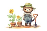 Cat gardener gardening outdoors cartoon. AI generated Image by rawpixel.