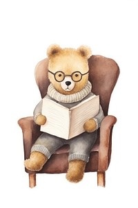 Bear wearing glasses chair furniture armchair. AI generated Image by rawpixel.