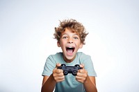 A boy having fun playing video game shouting photo joy. AI generated Image by rawpixel.
