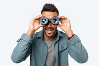 A young handsome man holding binoculars person adult photo. AI generated Image by rawpixel.