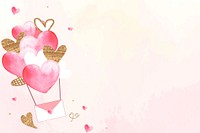 Flying hearts, watercolor background design with copy space