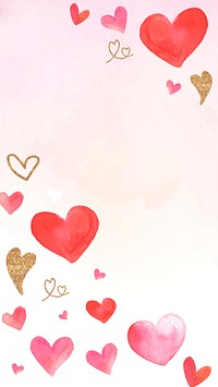 Cute watercolor hearts iPhone wallpaper