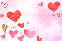 Cute watercolor hearts background design with copy space