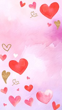 Cute watercolor hearts iPhone wallpaper