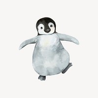 Cute baby penguin watercolor illustration 