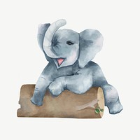 Cute baby elephant watercolor illustration psd