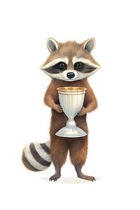 Brown raccoon holding trophy animal mammal white background. AI generated Image by rawpixel.
