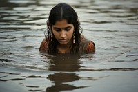 Swimming bathing wet contemplation. 