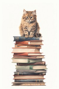 Fluffy cat book publication studying. AI generated Image by rawpixel.