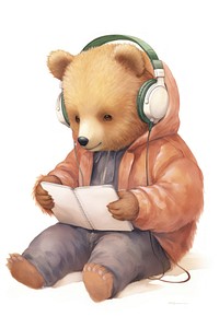 Little bear headphones book white background. 