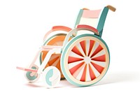 Paper craft wheel wheelchair white background. 