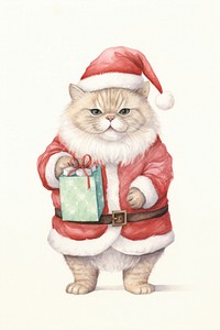 Santa cat holding a gift bag mammal animal cute. 