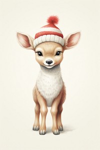 Deer wearing a Santa hat mammal animal representation. 