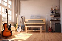 Music room furniture keyboard guitar. AI generated Image by rawpixel.