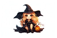 Witch halloween anthropomorphic jack-o'-lantern. 