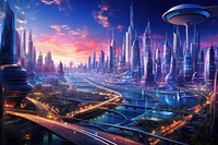 Futuristic cityscape architecture skyscraper landscape. AI generated Image by rawpixel.