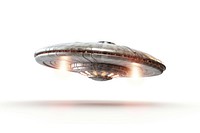 Alien UFO white background transportation illuminated. AI generated Image by rawpixel.